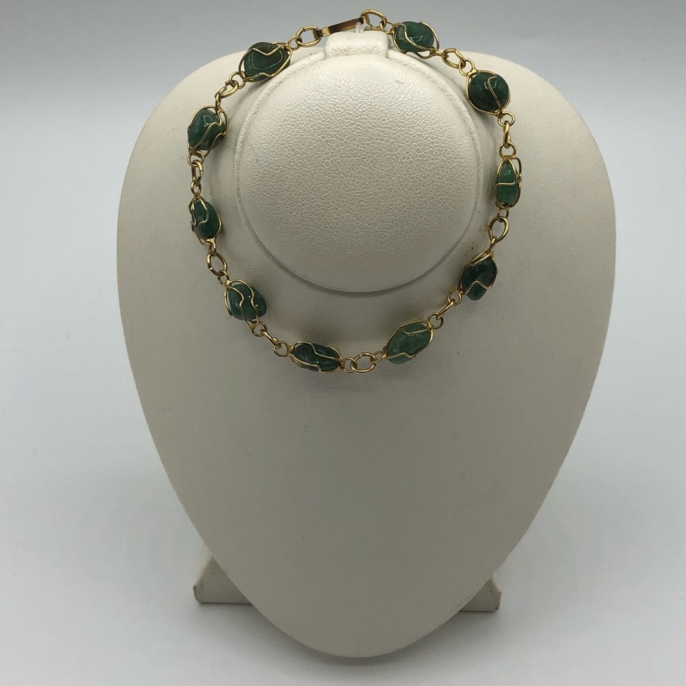 Vintage Wire Cage Bracelet Green Aventurine Gold - Picture 7 of 8